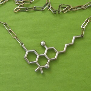 THC molecule necklace styled for men or women in solid sterling silver image 2