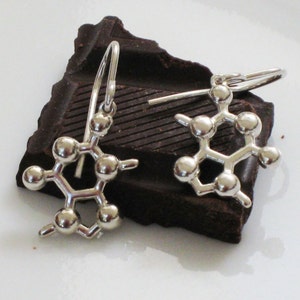 chocolate - theobromine molecule - earrings in solid sterling silver