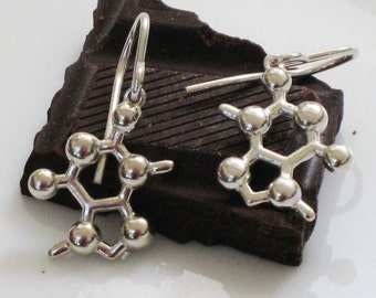 chocolate - theobromine molecule - earrings in solid sterling silver