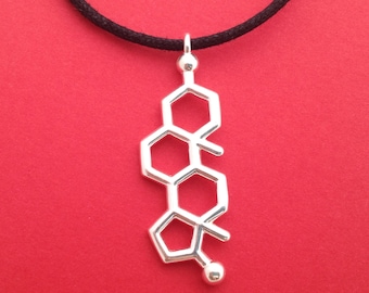 testosterone necklace - molecule of drive and desire - in solid sterling silver