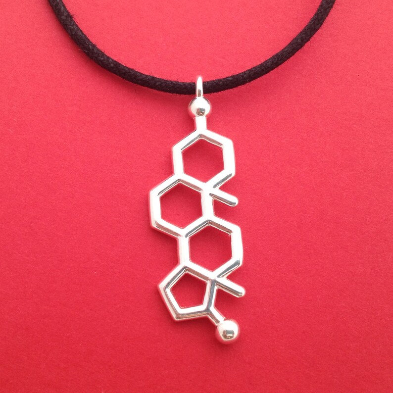 testosterone necklace molecule of drive and desire in solid sterling silver image 1