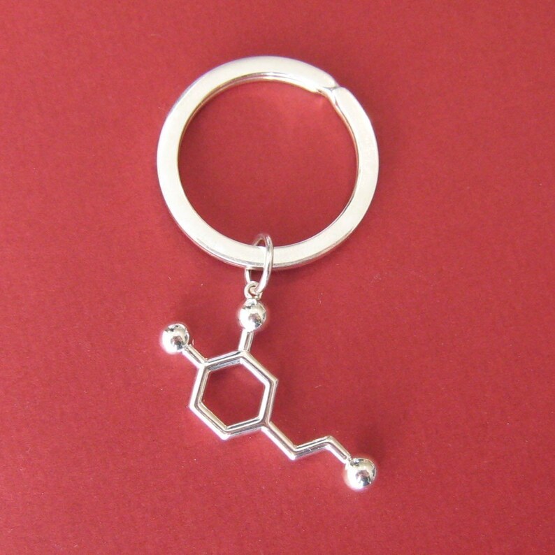 dopamine molecule keychain Love in solid sterling silver image 2