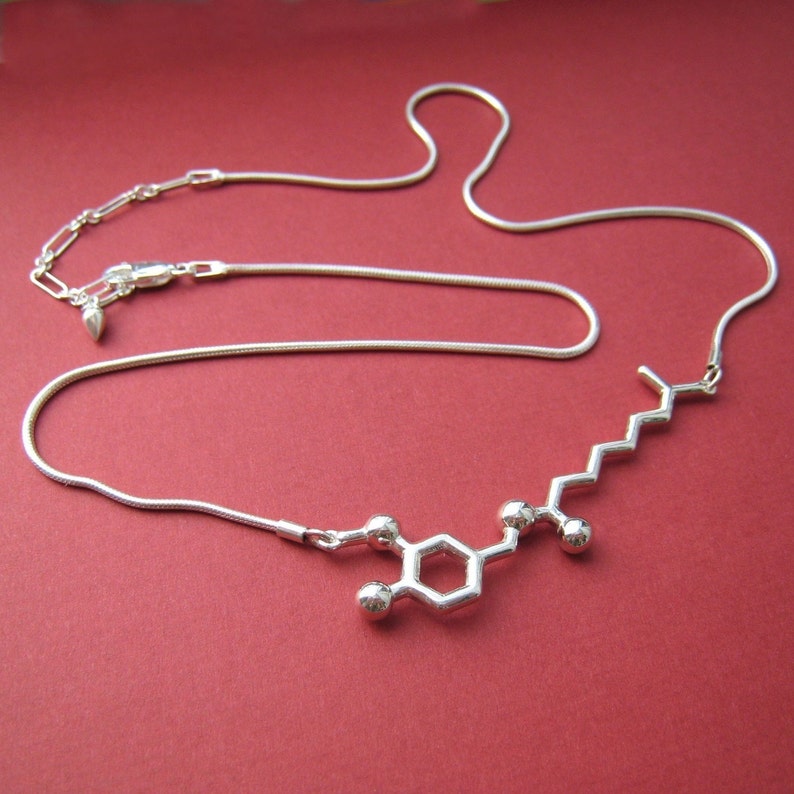 capsaicin chili pepper molecule necklace in solid sterling silver image 4