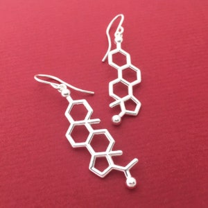 progesterone and estrogen molecule earrings in solid sterling silver