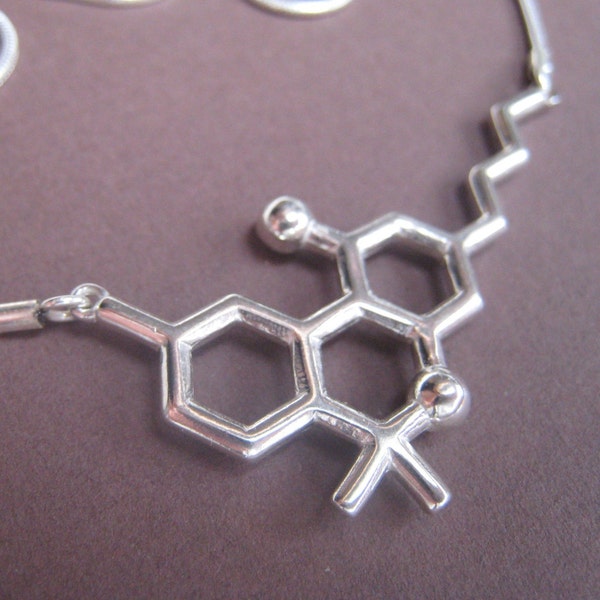 THC molecule necklace in solid sterling silver