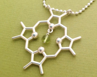 chlorophyll molecule necklace with peridot