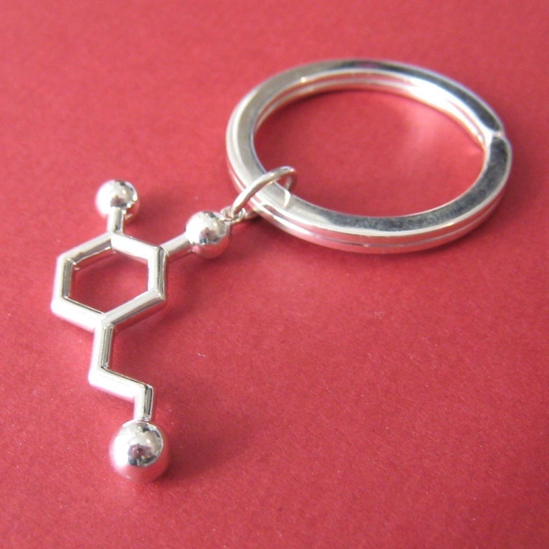 dopamine molecule keychain Love in solid sterling silver image 3
