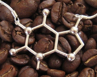 caffeine molecule necklace in solid sterling silver