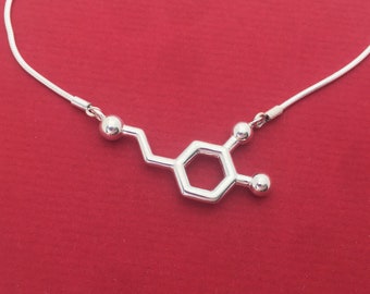 dopamine molecule necklace - love and pleasure - in solid sterling silver