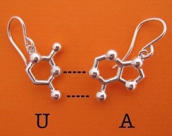 base pair earrings - choose your favorite DNA and RNA nucleotide bases