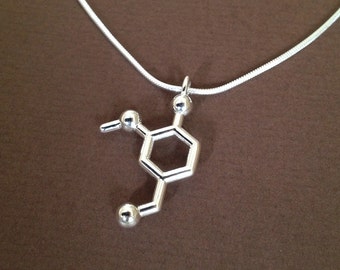 vanillin vanilla molecule necklace in solid sterling silver