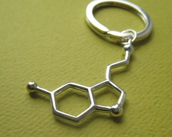 Serotonin Keychain - gift of happiness - in solid sterling silver