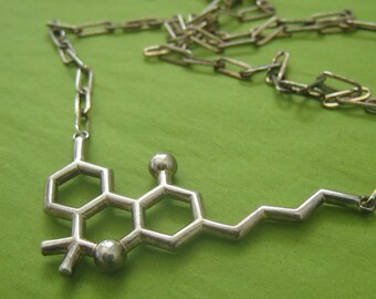 THC molecule necklace styled for men (or women) in solid sterling silver