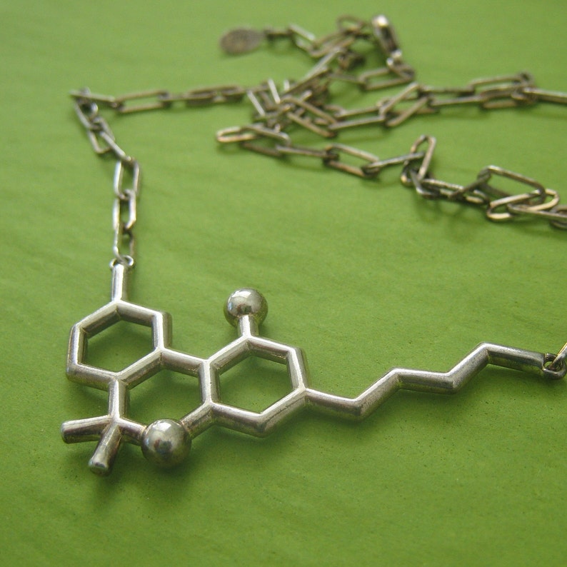 THC molecule necklace styled for men or women in solid sterling silver image 1