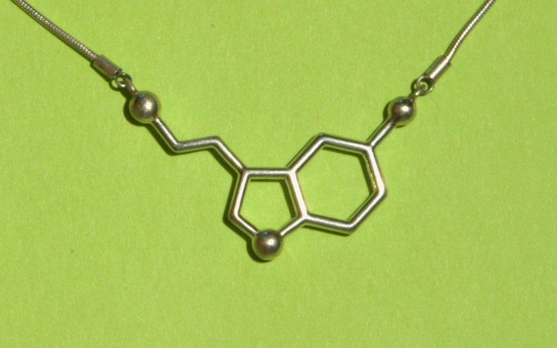 serotonin molecule necklace for happiness in solid sterling silver image 2