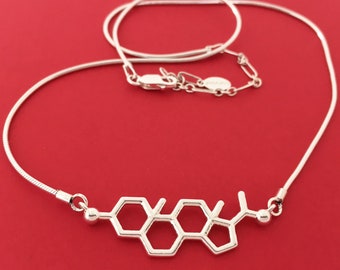 progesterone molecule necklace in solid sterling silver