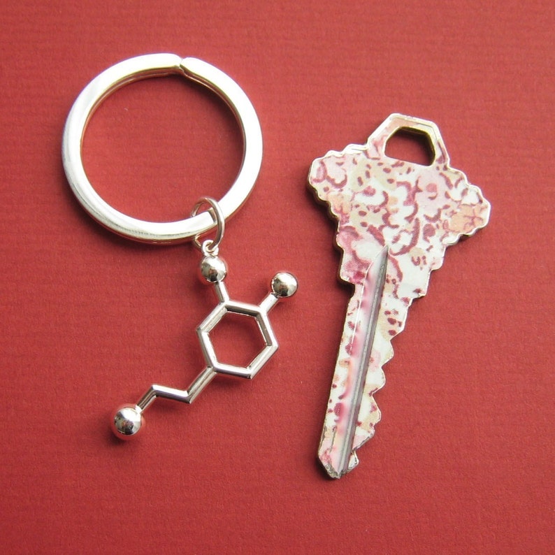dopamine molecule keychain Love in solid sterling silver image 4