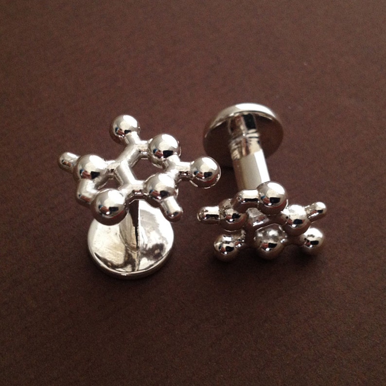 Theobromine Molecular Cufflinks in solid sterling silver image 3