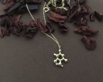 tiny theobromine chcolocate molecule necklace in solid 14K gold