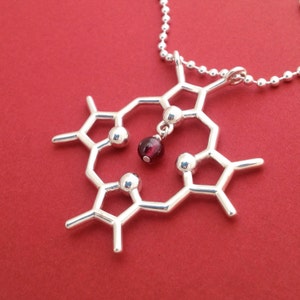 heme molecule necklace with garnet in solid sterling silver image 3