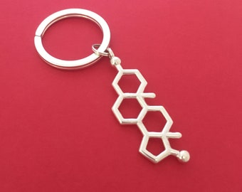 Llavero de testosterona (molécula de impulso y deseo) en plata de ley maciza.