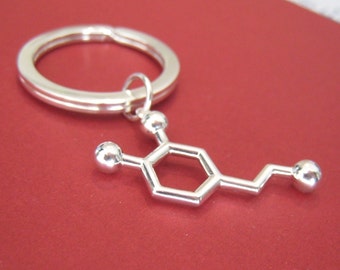 dopamine molecule keychain - Love - in solid sterling silver