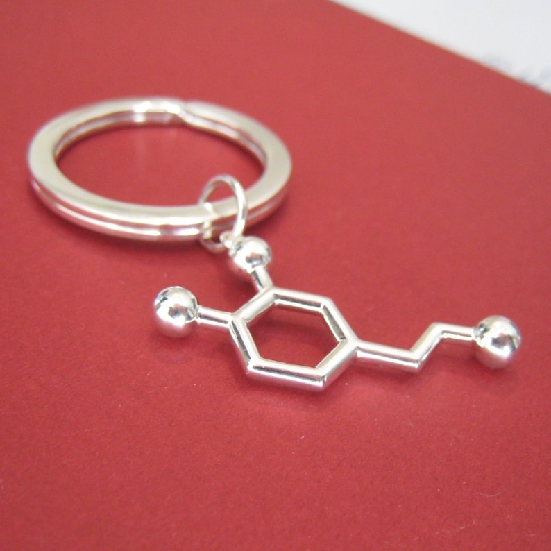 dopamine molecule keychain Love in solid sterling silver image 1