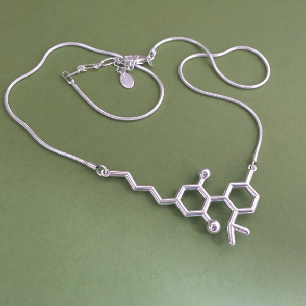 CBD cannabidiol molecule necklace in solid sterling silver