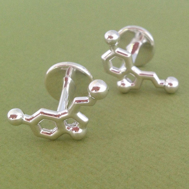 serotonin molecule cufflinks in solid sterling silver image 5