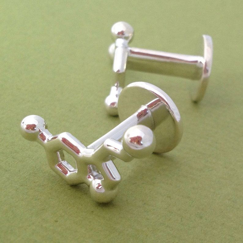 serotonin molecule cufflinks in solid sterling silver image 3