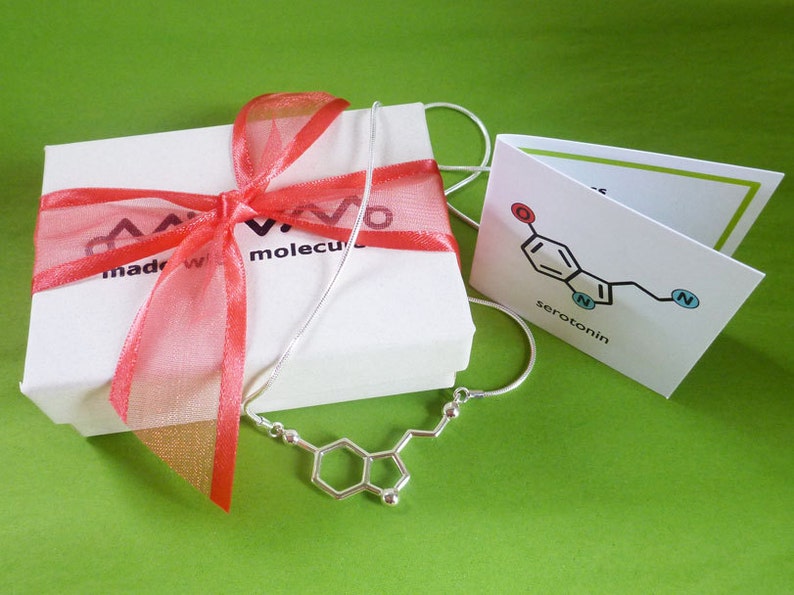 serotonin molecule necklace for happiness in solid sterling silver image 3