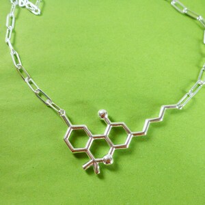 THC molecule necklace styled for men or women in solid sterling silver image 4