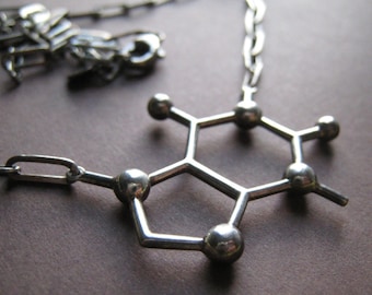 caffeine molecule necklace - oxidized silver