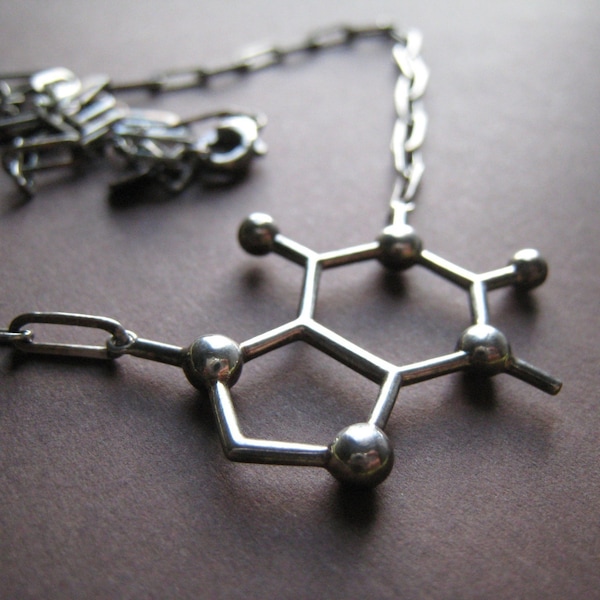 caffeine molecule necklace - oxidized silver