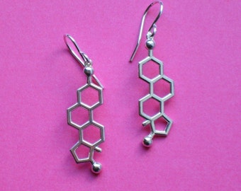 estrogen molecule earrings in solid sterling silver