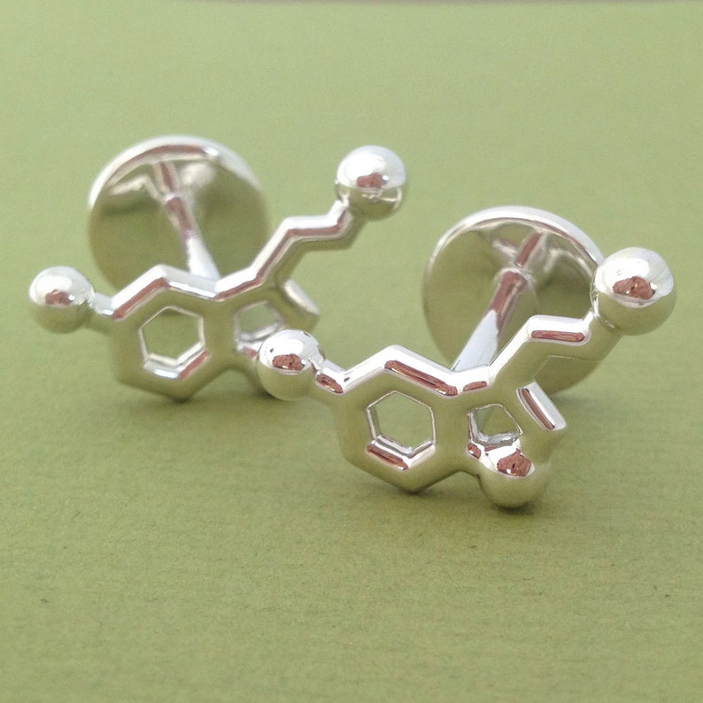 serotonin molecule cufflinks in solid sterling silver image 2