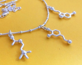 creativity necklace - serotonin dopamine acetylcholine - in solid sterling silver