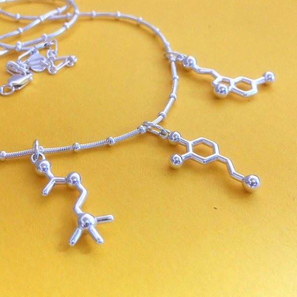 creativity necklace - serotonin dopamine acetylcholine - in solid sterling silver