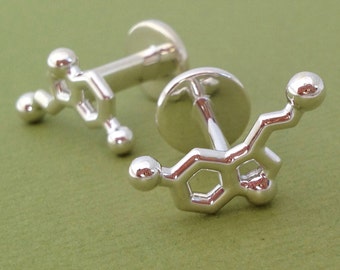 serotonin molecule cufflinks in solid sterling silver