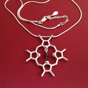 heme molecule necklace with garnet in solid sterling silver image 5