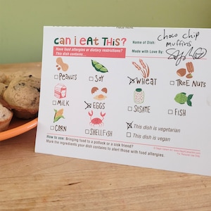 Afdrukbare download - Potluck Tentkaart Voedselallergie - Kaarten Voedselallergieën / Veganistisch / Vegetarisch