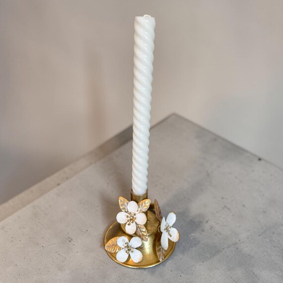 Brass candle holder with floral embellishments easter centerpiece decor