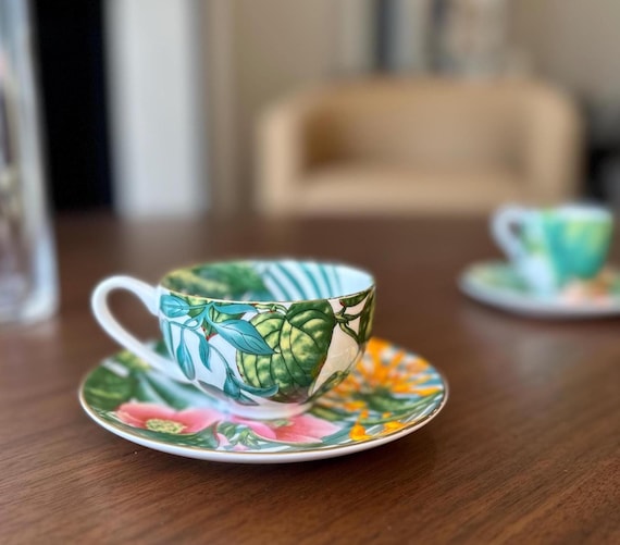 Tropical Porcelain Tea Cup with Saucer