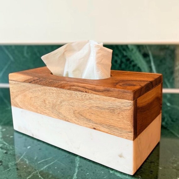 Marble Wood Tissue Box Holder | Custom Personalized Gift | Valentine’s Day Home Décor