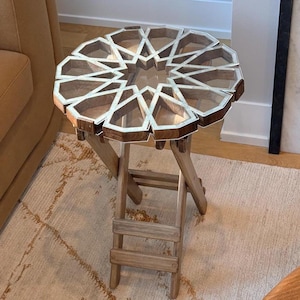 Mother of Pearl Folding Accent Table – Handcrafted Geometric Star Design