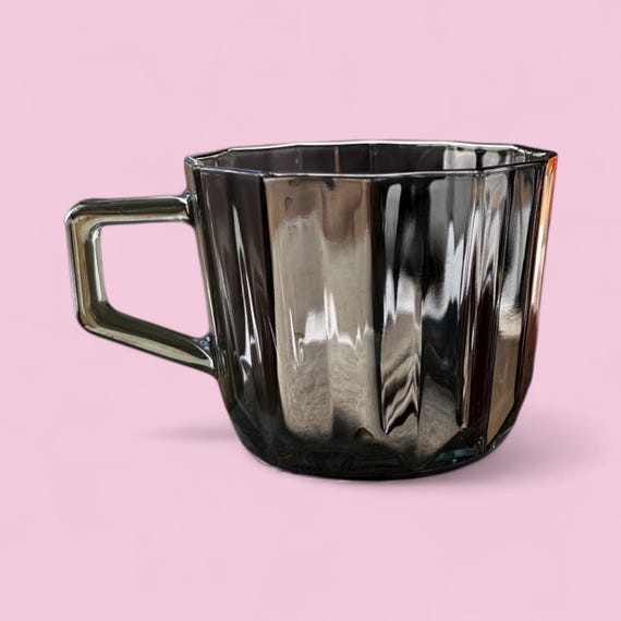 Smoky Gray Glass Coffee Mug: Modern Vintage Faceted Tea Cup