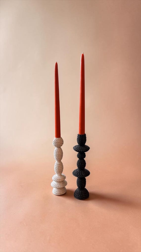Set of Modern Candle Holders Minimalist black and white Taper Candle Stands