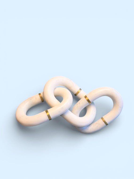 Linked Banswara Marble Sculpture — Solid Gold Brass Engraved — Modern Decorative Chain centerpiece