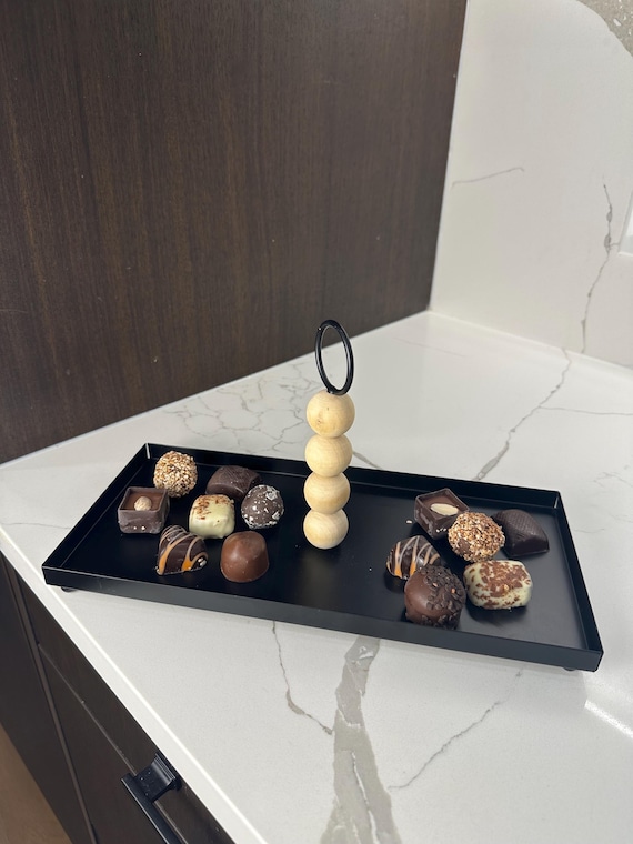 Black Tray with Wooden Bead Handle: Decorative Home Decor thanksgiving hosting