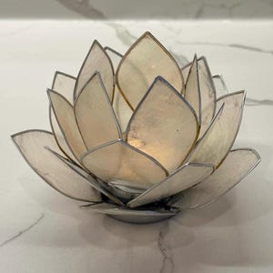 Capiz Shell Lotus Candle Holder: Bohemian Natural Decor Tealight Holder, july 4th decoration Natural